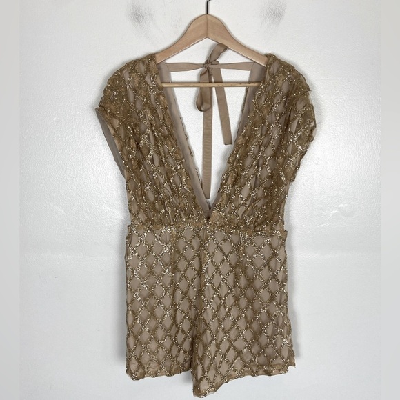 L' Atiste By Amy Glitter Sequin Gold Short Jumpsuit Size L Party Sexy Dance - Picture 1 of 9